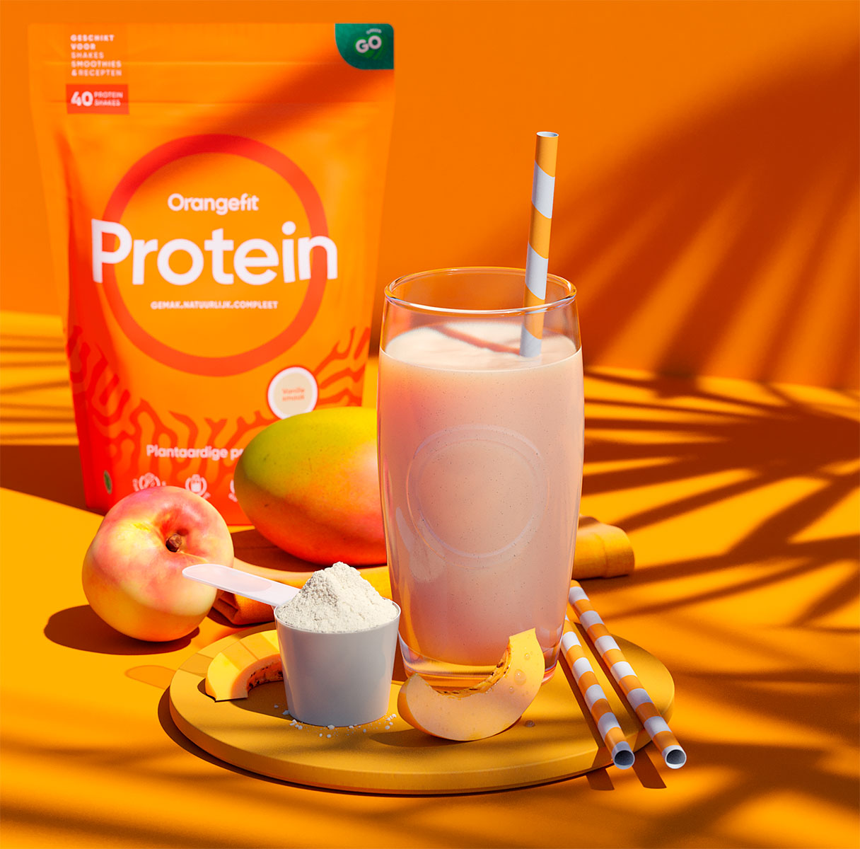 Protein-Shake, vegan, Mango-Pfirsich